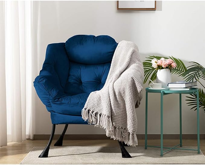 HollyHOME Modern Fabric Large Lazy Chair, Accent Oversized Comfy Reading Chair, Thick Padded Cozy Lounge Chair with Armrest, Steel Frame Leisure Sofa Chair for Living Room, Bedroom, Dorm, Royal Blue - LeafyLoom