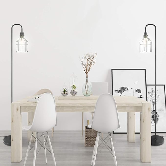 Industrial Frosted Black Floor Lamp with Cage Lampshade,On-Off Switch,Modern Indoor Pole Light for Bedroom,Living Room,Study Room or Offices (Black) - LeafyLoom