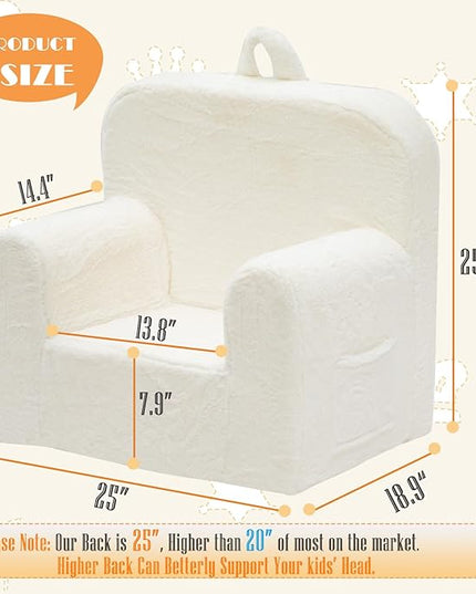 Snuggly-Soft Cuddly Toddler Plush Armchair for Boys and Girls Fuzzy Plush Kids Sofa Couch Reading Chair with Children Friendly Handle for Easy Movement & Double Pockets for Good Storage, Cream - LeafyLoom