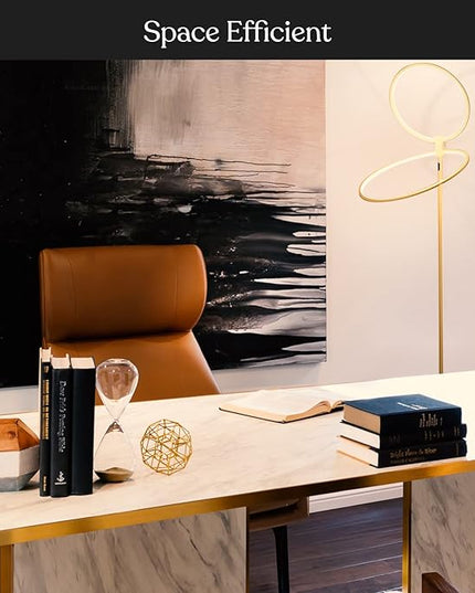 Brightech Eclipse Modern LED Torchiere Floor Lamp - Very High Brightness, Indoor Lamp - Living Room Standing Light - Alternative to Halogen - Built in Touch Dimmer - Gold/Brass - LeafyLoom