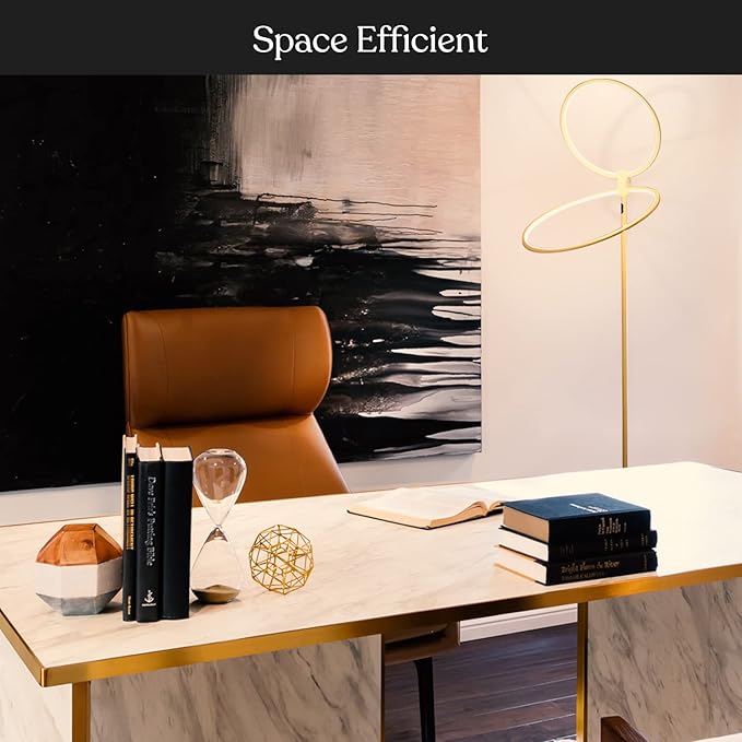 Brightech Eclipse Modern LED Torchiere Floor Lamp - Very High Brightness, Indoor Lamp - Living Room Standing Light - Alternative to Halogen - Built in Touch Dimmer - Gold/Brass - LeafyLoom