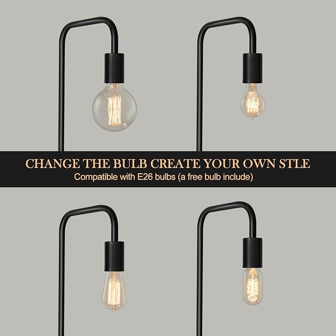 QiMH Industrial Floor Lamp with Light Bulb,Metal Tall Standing Lamp,Tall Modern Black Led Floor Lamp for Home Decor,Bedroom,Reading,Office - LeafyLoom