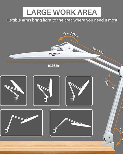 LED Desk Lamp with Clamp, Dimming Task Lamp for Reading Desktop Office Workbench Table Architect Sewing Study Home Craft, Bright 117PCS LEDs, 2200 Lumens 20 Inch Metal Swivel Arm Work Lamp - LeafyLoom