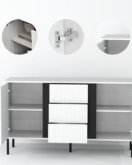 Wide Sideboard Buffet Cabinet Wood Farmhouse Storage Credenza, Coffee Bar Console Table for Kitchen, Dining, Living Room, Hallway, 55.1 x 15.6 x 31.5 in, White - LeafyLoom