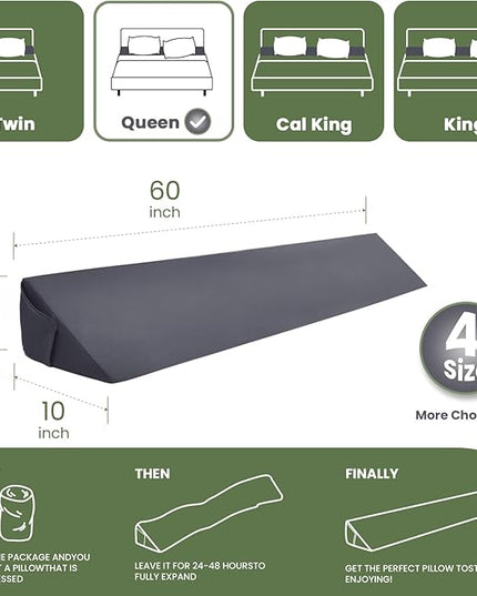 Wedge Pillow Headboard, Ultimate Comfort Bed Wedge Pillow for Headboard, Relaxation Bed Gap Filler for Queen, Foam Pillow Wedge for Headboard Gap, Overall Bed Gap Filler. 2 Covers. - LeafyLoom