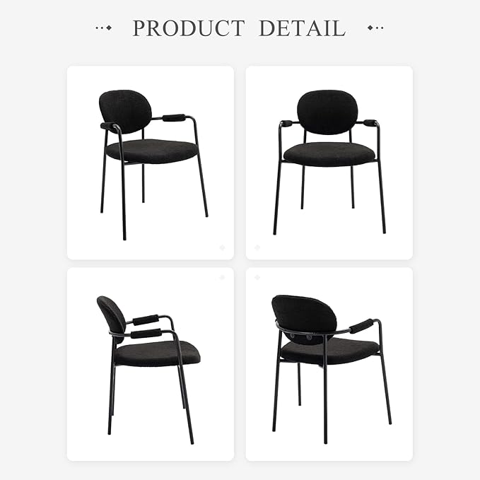 COLAMY Modern Accent Dining Chairs Set of 4, Boucle Dining Chairs with Arms, Comfy Small Sherpa Dining Armchairs with Back for Kitchen, Dining Room, Restaurant, Black - LeafyLoom