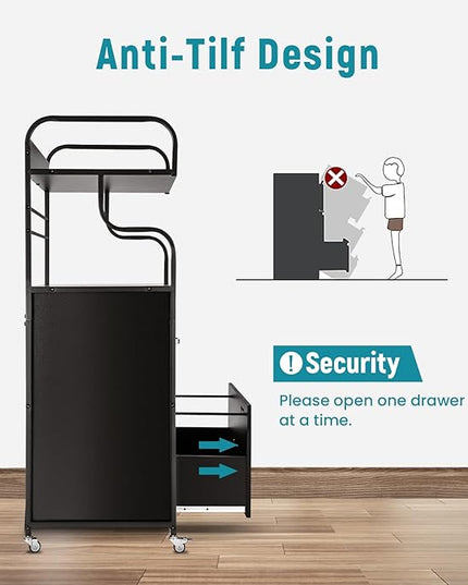 Vertical File Cabinet, 2 Drawer Mobile Filing Cabinet with 1 Bookshelf, Printer Stand with Open Storage Shelves Fits A4/Letter/Legal Size File Cabinets for Home Office Organizer, Black - LeafyLoom