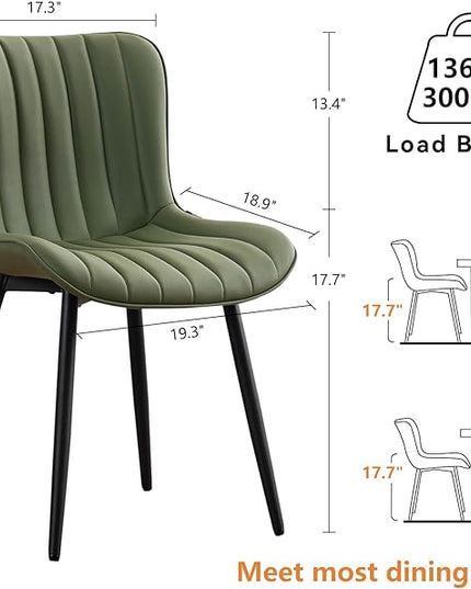 YOUNUOKE Olive Green Dining Chairs Set of 2 Upholstered Mid Century Modern Kitchen Chair Armless Faux Leather Side Chairs with Padded Back Metal Legs for Living Room Bedrooms - LeafyLoom