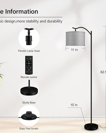 BoostArea Floor Lamp for Living Room,Arc Floor Lamp with Remote Control,Stepless Dimmable Brightness & Colors Temperature 2700k-6500k,Modern Standing Lamp for Bedroom Study Room Office,Grey - LeafyLoom