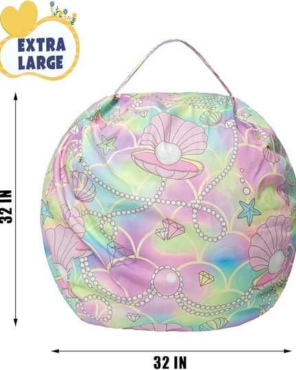 Stuffed Animal Storage Bean Bag Chair Cover, Hold Kids Plush Toys Blankets Towels Beanbag (Cover Only), Canvas Floor Circle Stuff Sit Seat Sofa with YKK Zipper, Large 32", Pink Shell - LeafyLoom
