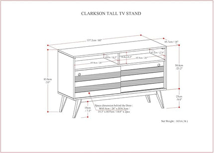 SIMPLIHOME Clarkson SOLID ACACIA WOOD 54 Inch Wide Mid Century Design TV Media Stand in Rustic Natural Aged Brown for TVs up to 60 Inches, For the Living Room and Entertainment Center - LeafyLoom