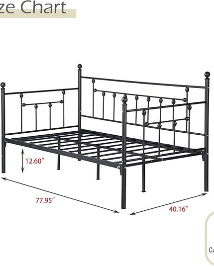 alazyhome Twin Size Metal Daybed Guest Bed Frame for Living Room Bedroom Steel Slat Support No Box Spring Needed Space Saving Black - LeafyLoom