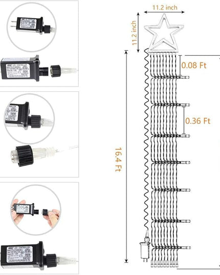 PUHONG Christmas Decoration Outdoor Star String Lights,16.4Ft Christmas Tree Toppers Lights 320 LED 8 Memory Modes with 14" Lighted Star for Halloween Christmas New Year Holiday Birthday(Warm White) PUHONG