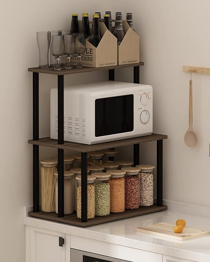 Furinno Turn-N-Tube 3-Tier Toolless Kitchen Storage Shelf, Columbia Walnut/Black - LeafyLoom