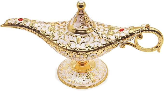 Classic Vintage Collectable Rare Legend Aladdin Magic Genie Costume Lamp Home Table Decoration & Gift, Golden White - LeafyLoom