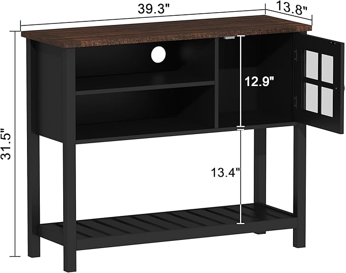 ChooChoo Farmhouse Coffee Bar Cabinet, Buffet Cabinet with Storage, Sideboard Buffet Cabinet with Glass Door, Console Table for Kitchen, Hallway, Entrance, Black - LeafyLoom