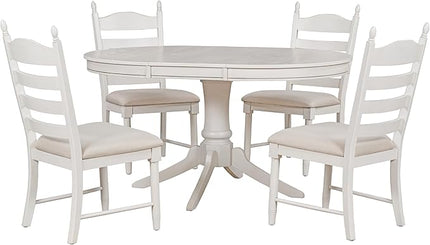 5-Piece Vintage Round Wood Extendable Dining, Kitchen Table Set with 4 Cushioned Chairs, Charming Antique White, Onesize - LeafyLoom