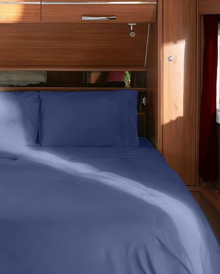 Mellanni RV Short Queen Sheets - 4 PC Iconic Collection Bedding Sheets & Pillowcases - Hotel Luxury, Extra Soft, Cooling Bed Sheets - Deep Pocket up to 10 inch (RV/Short Queen, Blue Nova) - LeafyLoom