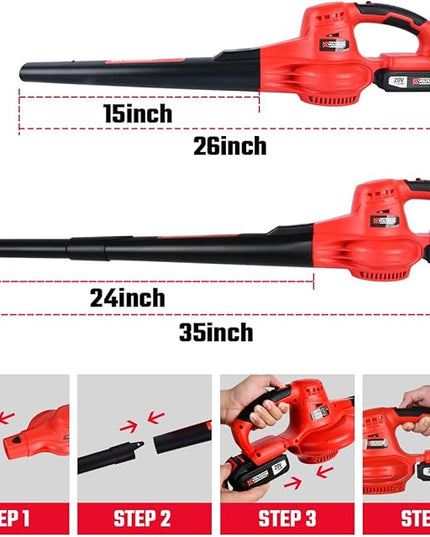 Leaf Blower, VOLTKORE 20V Cordless Leaf Blower, Electric Battery Powered Leaf Blower for Blowing Leaves, Dust in Lawn, Patio, Jobsite...(Quick Charger & 2 Battery Included) - LeafyLoom