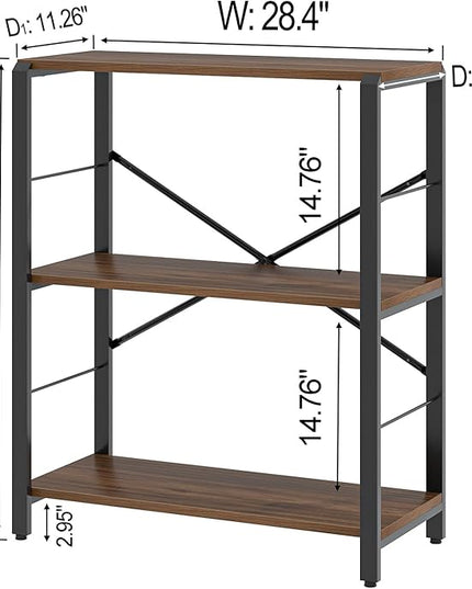 FOLUBAN Small Bookshelf, 3 Tier Rustic Book Shelf with Storage, Industrial Low Short Bookcases for Office, Bedroom and Living Room, Rustic Walnut - LeafyLoom