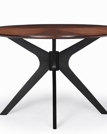 Soohow 47.2'' Round Dining Table Dining Room Table for 4-6 People,Kitchen Table Round Solid Wood Dining Table with Intersecting Pedestal Base,Walnut/Black - LeafyLoom