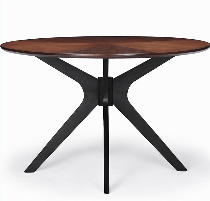 Soohow 47.2'' Round Dining Table Dining Room Table for 4-6 People,Kitchen Table Round Solid Wood Dining Table with Intersecting Pedestal Base,Walnut/Black - LeafyLoom