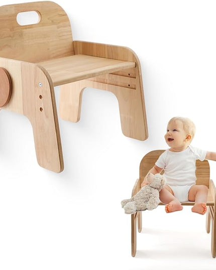 ibwaae Natural Solid Wooden Kids Chair Height-adjustable Wooden Chair for Toddlers Montessori Furniture Birthday Gift for Children - LeafyLoom