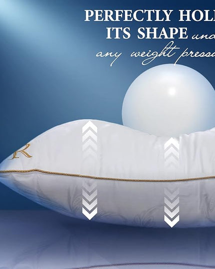Royal Therapy King White Goose Feathers and Down Pillow, Premium White Bed Sleeping Breathable Hotel Collection Pillows - LeafyLoom
