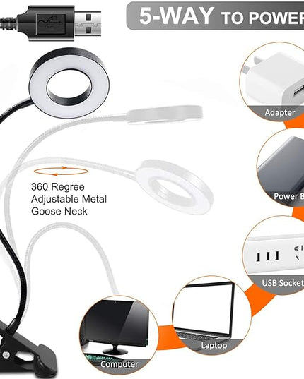 Clip on Light Reading Lights, 48 LED USB Desk Lamp with 3 Color Modes 10 Brightness, Eye Protection Book Clamp Light, 360 ° Flexible Gooseneck Clamp Lamp for Desk Headboard Video Conferencing - LeafyLoom