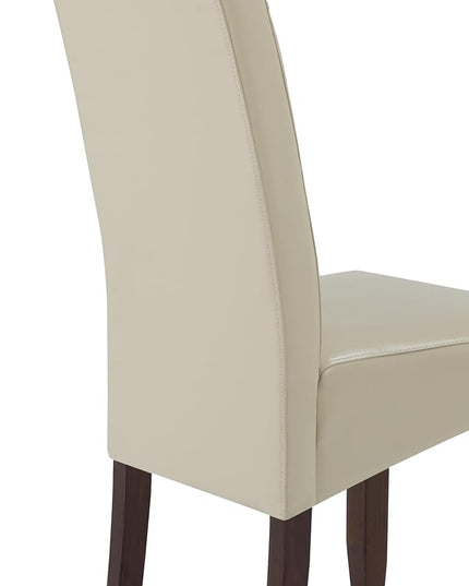 SIMPLIHOME Cosmopolitan Parson Dining Chair (Set of 2), Satin Cream Faux Leather and SOLID WOOD, Square, Upholstered, For the Dining Room, Contemporary Modern - LeafyLoom