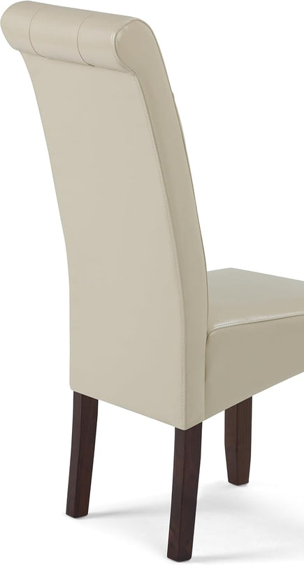 SIMPLIHOME Cosmopolitan Parson Dining Chair (Set of 2), Satin Cream Faux Leather and SOLID WOOD, Square, Upholstered, For the Dining Room, Contemporary Modern - LeafyLoom