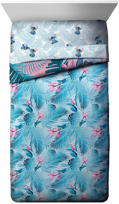 Jay Franco Disney Lilo & Stitch Floral Fun Full/Queen Comforter & Sham Set - Super Soft Kids Reversible Bedding - Fade Resistant Microfiber (Official Disney Product) - LeafyLoom