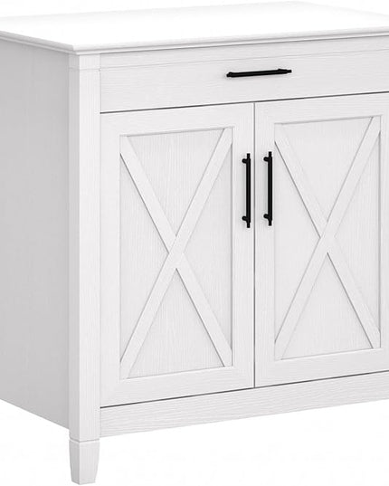 Bush Furniture Key West Secretary Desk | Accent Cabinet with Work Surface in Pure White Oak | 30W x 20D Hidden Writing Table and Storage for Small Spaces - LeafyLoom
