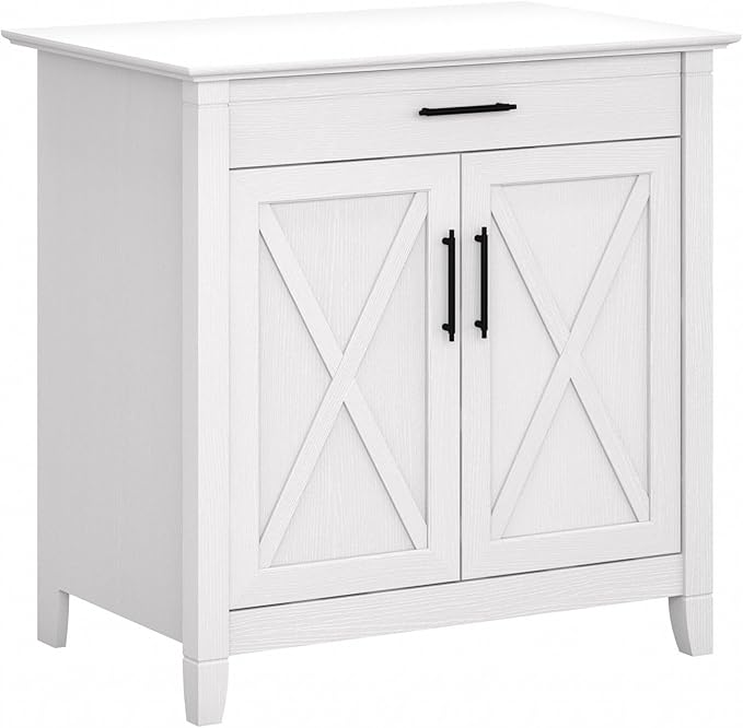 Bush Furniture Key West Secretary Desk | Accent Cabinet with Work Surface in Pure White Oak | 30W x 20D Hidden Writing Table and Storage for Small Spaces - LeafyLoom