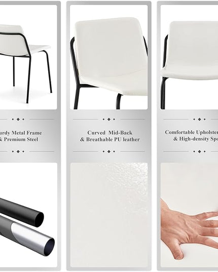COLAMY Leather Dining Chairs Set of 2, Kitchen Dining Chairs with Back with Metal Legs for Kitchen Dining Living Room Restaurant Shop, White - LeafyLoom