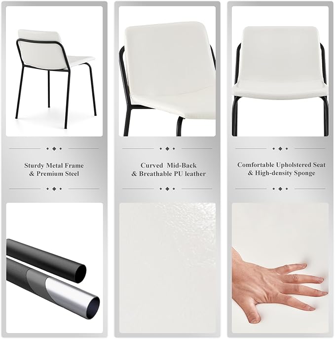 COLAMY Leather Dining Chairs Set of 2, Kitchen Dining Chairs with Back with Metal Legs for Kitchen Dining Living Room Restaurant Shop, White - LeafyLoom