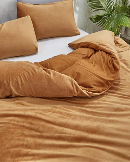 Wellboo Pumpkin Velvet Comforter Set California King Solid Rust Flannel Bedding Comforters Cal King Women Girls Plain Burnt Orange Fluffy Quilts Modern Terracotta Aesthetic Quilts Caramel Plush Bed - LeafyLoom