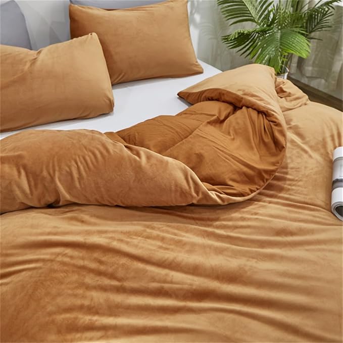 Wellboo Pumpkin Velvet Comforter Set California King Solid Rust Flannel Bedding Comforters Cal King Women Girls Plain Burnt Orange Fluffy Quilts Modern Terracotta Aesthetic Quilts Caramel Plush Bed - LeafyLoom