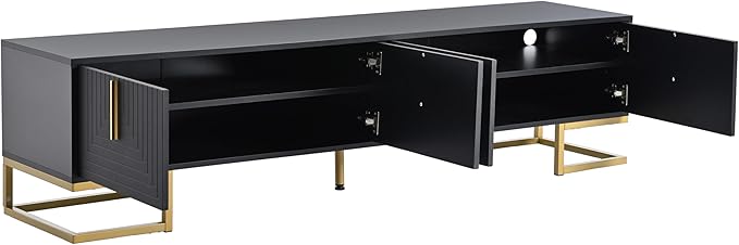 Merax Modern Stand with Metal Legs, Gold Handles, Geometric Lines and Adjustable Shelves for TVs Up to 80'' Media Console Table, Luxury Storage Cabinets for Living Room, 70.8" length, Black - LeafyLoom
