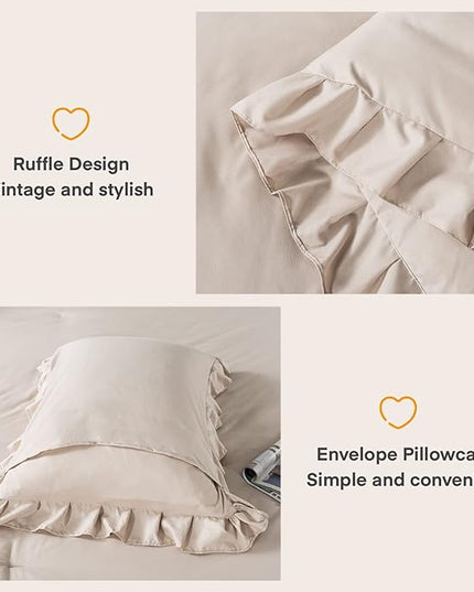 Andency Khaki Comforter King Size(104x90Inch), 3 Pieces Farmhouse Shabby Chic Bedding Comforters & Sets, All Season Soft Lightweight Down Alternative Bed Set for Men Women - LeafyLoom