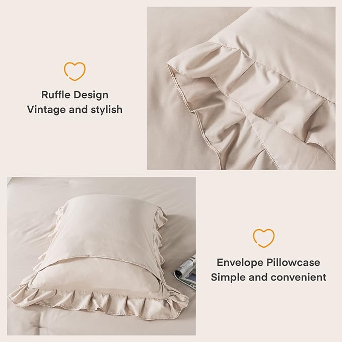 Andency Khaki Queen Comforter Set, 3 Pieces Farmhouse Shabby Chic Bedding Set for Queen Bed, All Season Soft Lightweight Microfiber Bed Set for Men Women - LeafyLoom