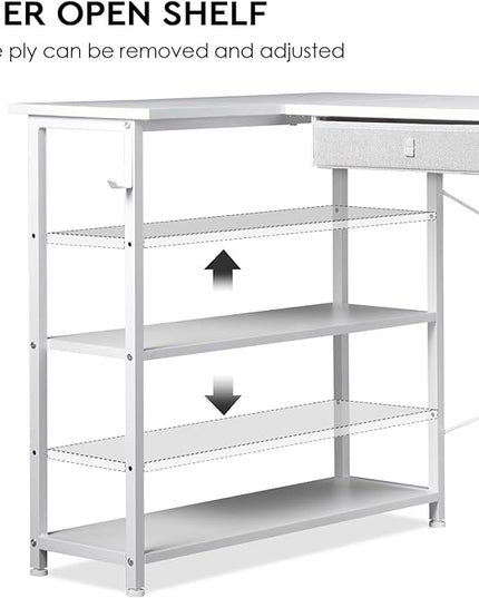 Ｍａｉｈａｉｌ Home Office Desk with Drawers and Shelves, 55” Computer Corner Desk for Small Space, Small L Shaped Desk with Side Storage for Bedroom, White - LeafyLoom