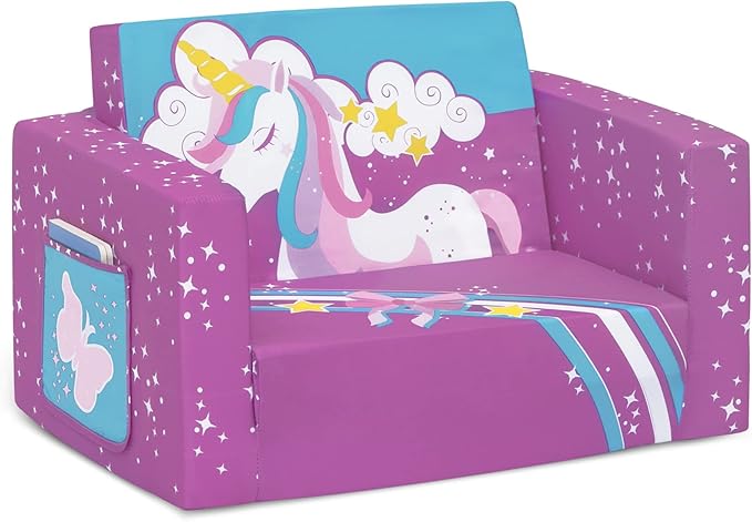 Delta Children Unicorn Cozee Flip-Out Chair For Relaxing - 2-in-1 Convertible Lightweight,Portable Chair to Lounger for Toddlers & Kids - LeafyLoom