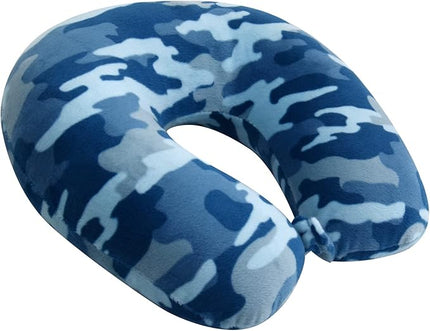 Adult Cozy Soft Microfiber Neck Pillow, Compact, Perfect for Plane or Car Travel, Blue Camo - LeafyLoom