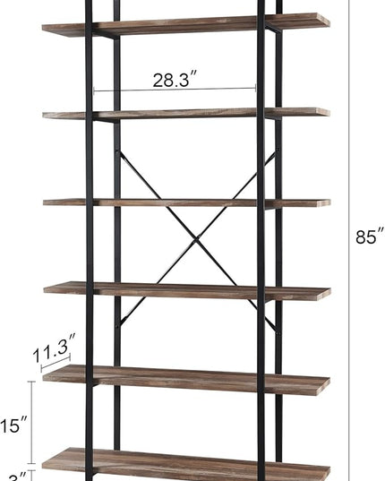 HOMISSUE Bookshelf,6-Tier Tall Bookshelf Industrial Bookcase and Bookshelves,Rustic Storage Rack with Open Shelves for Living Room Bedroom and Kitchen - LeafyLoom