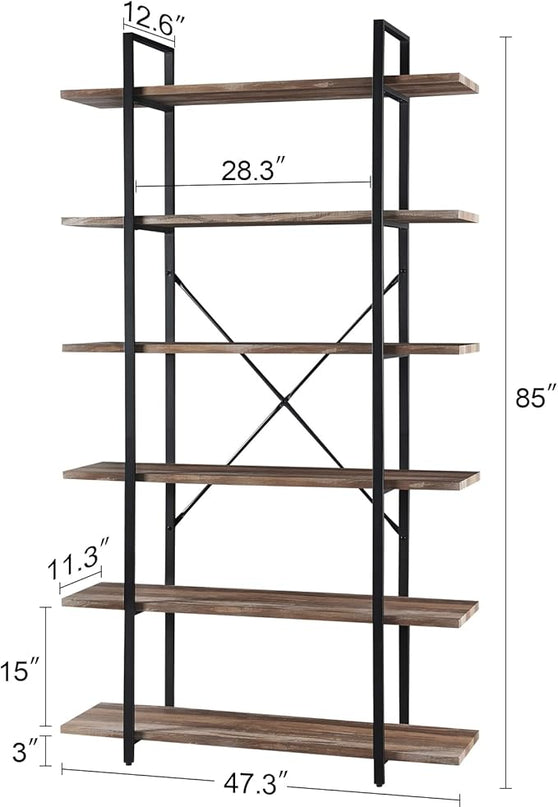 HOMISSUE Bookshelf,6-Tier Tall Bookshelf Industrial Bookcase and Bookshelves,Rustic Storage Rack with Open Shelves for Living Room Bedroom and Kitchen - LeafyLoom