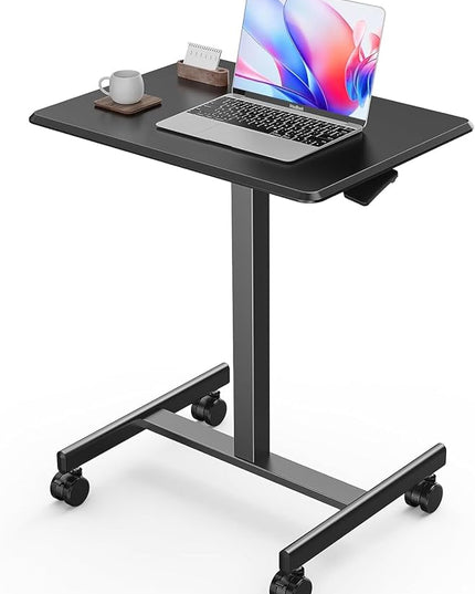 edx Mobile Small Stading Desk - Sit Stand Desk, Portable Rolling Laptop Desk with Lockable Wheels, Computer Workstations, Adjustable Height, Black - LeafyLoom