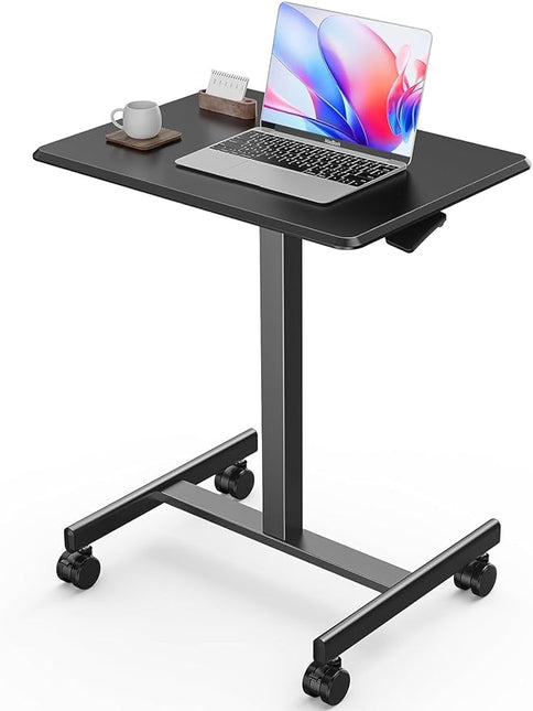 edx Mobile Small Stading Desk - Sit Stand Desk, Portable Rolling Laptop Desk with Lockable Wheels, Computer Workstations, Adjustable Height, Black - LeafyLoom