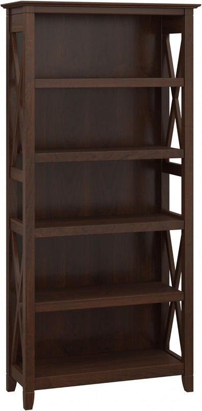 Bush Furniture Key West Tall 5 Shelf Bookcase in Bing Cherry - LeafyLoom