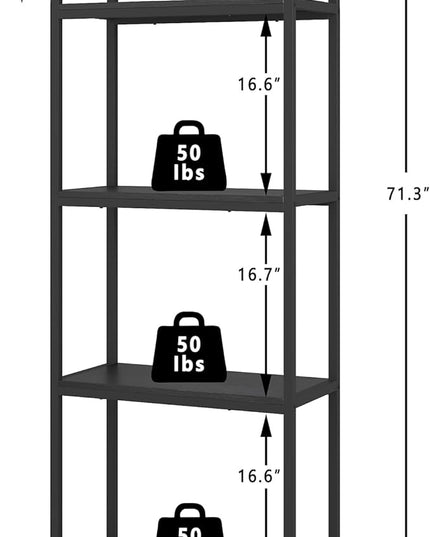 Yusong Bookshelf 4 Tier Arched Bookcase, 71.3" Tall Industrial Open Book Shelves for Living Room, Modern Freestanding Display Shelving Unit Storage Rack with Metal Frame, Office, Bedroom, Black - LeafyLoom